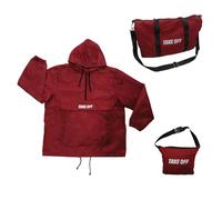 TAKE OFF 3-in-1 Duffle Bag Jacket, Converts Pouch to Duffle bag to Jacket for travel w/Kangaroo Pocket, Waterproof (S - 2XL), Red, XL, Duffle Bag