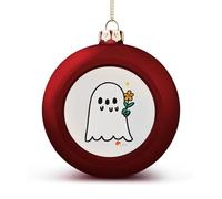 Take The Flower Ghost Christmas Tree Ornaments 1.6 Inch Shatterproof Pc Plastic Balls with Lanyard Baubles Hanging Christmas Ball Ornaments for Xmas Tree Holiday Party Wedding Home Decorations-red