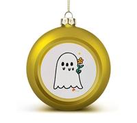 Take The Flower Ghost Christmas Tree Ornaments 1.6 Inch Shatterproof Pc Plastic Balls with Lanyard Baubles Hanging Christmas Ball Ornaments for Xmas Tree Holiday Party Wedding Home Decorations-Golden