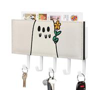 Take The Flower Ghost Key Holder Wall Mounted, PU Leather Key Hanger with 5 Hooks, Self Adhesive Keys Holder for Entryway, Kitchen, Bathroom Decor