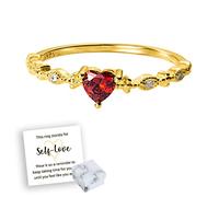 Take Time for Yourself Heart Ring, Cute Dainty Women's 14K Gold PlatedHeart-Shaped Ruby Ring, Adjustable Self Love Heart Ring, Engagement Ring, Promise Ring, Heart Ring (Gold)