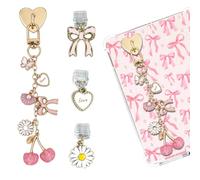 TAKEALOOKO 4PCS Cherries Bow Charms for Kindle - Gold Retro Chains with Type C Dust Plug, Charm for Readers Booklovers Women Men, Compatible for E-Reader Phones Paper White