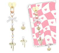 TAKEALOOKO Charm Chain for Kindle - Golden Elegant Bow Chains with Type C Dust Plug Decorating Accessories, Compatible for Kindle E-Reader Phone, Gift for Bookish Women Men