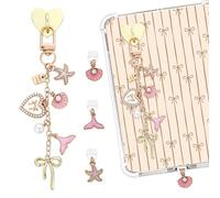 TAKEALOOKO Charm Chain for Kindle - Y2K Bow Seashell Starfish Chains with Type C Dust Plug, Compatible with Kindle E-Reader Decorating Accessories, Gift for Bookish Book Lovers