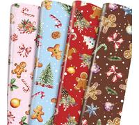 TAKEALOOKO Christmas Gingerbread Wrapping Paper - 12 Sheets Vintage Candy Cane & Snowflake Xmas Gift Wrap for Holiday Birthday Party Winter Celebration, 19.7 x 27.6 Inch