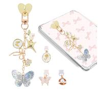TAKEALOOKO Dust Plug Charm Chains for Kindle - 4Pcs Cute Butterfly Star Bowknot E-Reader Phone Charms Type C Dustplug & Bracelet Strap Decorating Accessories, Gift for Book Lovers Women Men