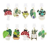 TAKEALOOKO Dust Plug Charms for Kindle - 10Pcs Black Cat & Plant Pot Pendants, Type-C/USB-C Charging Port Covers for Phone & E-Reader, Bookish Gifts for Students Readers and Book Lovers