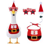 TAKEALOOKO Funny Cute Christmas Goose Outfit - 3Pcs Santa Claus Outfits Hat & Star Glasses and Bibs, Xmas Porch Gooses Costumes for Outdoor Patio Yard Lawn Art Decor