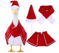 TAKEALOOKO Funny Cute Christmas Goose Outfit - Red Christmas Clothes with Scarves & Hats, Porch Gooses Outfits Xmas Costumes Accessories for Garden Cement or Plastic Duck