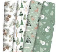 TAKEALOOKO Green Sage Christmas Wrapping Paper - 12 Sheets Woodland Forest Theme Gift Wrappaper, Sages Nordic Deer Xmas DIY Crafts Gift Packing for Birthday Wedding, 19.7 x 27.6 Inch