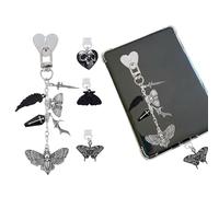 TAKEALOOKO Halloween Dust Plug Charm Chains for Kindle - 4Pcs Whimsigoth Moth Skull Type C Dustplug & Chain Bracelet Strap Decorating Accessories, Gifts for E-Reader Book Lovers Women Men