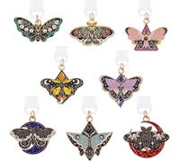 TAKEALOOKO Magic Moth Dust Plug Charms - 8 Pack Floral Luna Moth Pendants Compatible with Kindle, Fantasy Bohemian Style for Type C Charging Port, Charm Accessories for Kindle Phone
