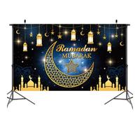 TAKEALOOKO Ramadan Backdrop Decoration, Large Black Gold Ramadan Mosque Backdrop Party Decorations, Moon and Star Islamic Banner Holiday Party Decoration Supplies 41x74 Inch