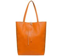 TAKEASY Italian Calf Leather Tote for Women with Zipper, Inner Pocket & Flat Base | Soft Unlined Shopper for Work & Travel, Orange, L
