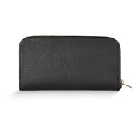 TAKEASY Italian Genuine Calf Leather Wallet for Women with Zipper | Large Pebbled Zip Card Holder Clutch with Compartments, Black, M, Rectangular Zipper Wallet With Multiple Compartments and Card