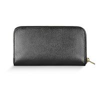 TAKEASY Italian Genuine Metallic Leather Wallet for Women with 3 Compartments & Zip Close | Small Rectangular Card Holder, Black, M, Rectangular Zip-around Wallet With Multiple Compartments & Coin