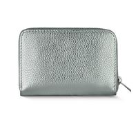 TAKEASY Italian Genuine Metallic Leather Wallet for Women with Zipper | Compact Rectangular Calfskin Card Holder Money Case, Silver, Mini, Small Rectangular Zippered Wallet With Dual Compartments