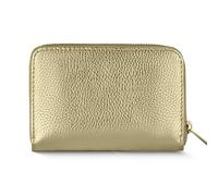 TAKEASY Italian Genuine Metallic Leather Wallet for Women with Zipper | Compact Rectangular Calfskin Card Holder Money Case, Gold, Mini, Small Rectangular Zippered Wallet With Dual Compartments & Card