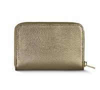 TAKEASY Italian Genuine Metallic Leather Wallet for Women with Zipper | Compact Rectangular Calfskin Card Holder Money Case, Bronze, Mini, Small Rectangular Zippered Wallet With Dual Compartments