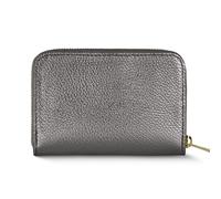 TAKEASY Italian Genuine Metallic Leather Wallet for Women with Zipper | Compact Rectangular Calfskin Card Holder Money Case, Anthracite, Mini, Small Rectangular Zippered Wallet With Dual Compartments