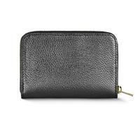 TAKEASY Italian Genuine Metallic Leather Wallet for Women with Zipper | Compact Rectangular Calfskin Card Holder Money Case, Black, Mini, Small Rectangular Zippered Wallet With Dual Compartments