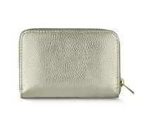 TAKEASY Italian Genuine Metallic Leather Wallet for Women with Zipper | Compact Rectangular Calfskin Card Holder Money Case, Platinum, Mini, Small Rectangular Zippered Wallet With Dual Compartments
