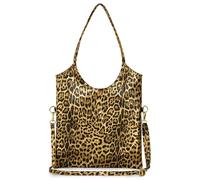 TAKEASY Italian Genuine Metallic Suede Tote Bag for Women with Leopard Print & Zipper | Soft Vertical Medium Leather Purse, Gold, M
