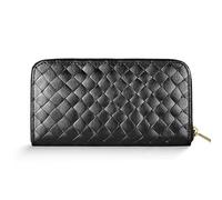 TAKEASY Italian Genuine Metallic Suede Wallet for Women with Full Zip Closure & Woven Texture | Elegant Clutch Card Case, Black, M, Rectangular Woven Texture Zip Wallet With Multi-compartment Interior