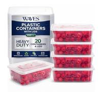 Takeaway Food Containers with Lids 20 Pack Rectangular Plastic Meal Prep Boxes Reusable Leak-Resistant Snap Lids Microwave Safe Food Storage for Catering & Home Use (650, Millilitres)