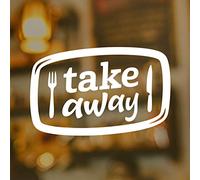 Takeaway Sign Window Vinyl Sticker Door Art Kitchen bar Restaurant take Away Shop Office Cafe Decor Vintage Plaque Poster Coffee Wall Signs Stickers Lettering menu Fork Knife Graphic (Reversed)
