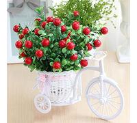 Takefuns Artificial Bicycle Flower Pot with Basket for Home Wedding Decoration, Plastic, Green, Small