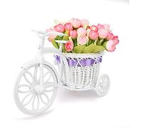 Takefuns Artificial Bicycle Flower Pot with Basket for Home Wedding Decoration, Plastic, Red, Small