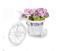 Takefuns Artificial Flower Pot Antique Bike Flower Pot with Basket for Home Wedding Decor, Plastic, Purple, Small