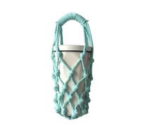takemay Handwoven Drink Carrier with Handle, Eco Friendly Reusable Single Cup Holder Netting Bag for Travel Coffee Cup Hanging Carry, Cruise Drink Caddy & Decorate Your Cup (Aqua Blue)