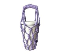 takemay Handwoven Drink Carrier with Handle, Eco Friendly Reusable Single Cup Holder Netting Bag for Travel Coffee Cup Hanging Carry, Cruise Drink Caddy & Decorate Your Cup (Purple)