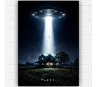 Taken UFO Abduction Poster A3 - Alien Beam Sci-Fi Wall Art Print - Extraterrestrial Farmhouse Artwork - Space & Conspiracy Room Decor