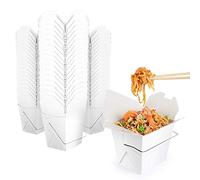 Takeout Food Containers with Handle 8 Oz White Microwaveable Mini Chinese Take Out Box (50 Pack) Leak and Grease Resistant Stackable To Go Boxes - Recyclable Food Containers - Party Favor Boxes