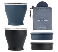 TakeToday 2PCS Collapsible Travel Cup 8 oz - Silicone Foldable Water Cup, BPA-Free with Lid & Waterproof Bag - Drinking Cup Set for Camping, Outdoors & International Travel（ Navy & Charcoal）