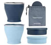 TakeToday 2PCS Collapsible Travel Cup - Silicone Foldable Water Cup, BPA-Free with Lid & Waterproof Bag - Drinking Cup Set for Camping, Outdoors & International Travel（8 Oz, Navy & Blue）