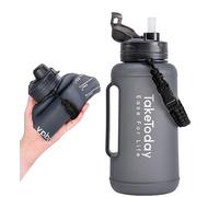 TakeToday 68 oz Collapsible Water Bottles with Straw, Half Gallon Water Bottle with Motivational Time Marker, Large Reusable Silicone Water Jug with Paracord Handle for Sports, Outdoors (Black)