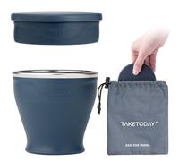 TakeToday Collapsible Travel Cup 8 Oz, Silicone Foldable Water Cup, BPA-Free with Lid & Waterproof Bag - Drinking Cup Set for Camping, Outdoors & International Travel, Navy