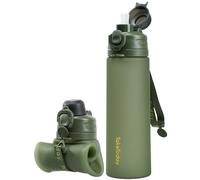 TakeToday Collapsible Water Bottles 20oz (600mL), Foldable Platinum Silicone Travel Water Bottle with Straw & Carry Strap, Leak-Resistant Screw Lid, Wide Mouth, BPA-Free for Hiking, Camping, Travel