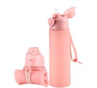 TakeToday Collapsible Water Bottles 21oz (600mL), Foldable Platinum Silicone Travel Water Bottle with Straw & Carry Strap, Leak-Resistant Screw Lid, Wide Mouth, BPA-Free for Hiking, Camping, Travel