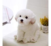 TAKEY Simulation Maltese Dog Plush Stuffed Animal Realistic Schnauzer Bichon Frise Toy Luxury Home Decor Pet Gift (38*21*26cm,White)