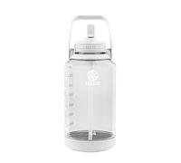 Takeya 64 oz Motivational Water Bottle with Straw Lid with Time Marker, Half Gallon, Premium Quality BPA Free Tritan Plastic, Cloud White