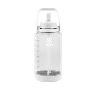 Takeya 64 oz Motivational Water Bottle with Straw Lid with Time Marker, Half Gallon, Premium Quality BPA Free Tritan Plastic, Cloud White