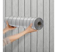 Takezuaa 1 Roll Self Adhesive Thermal Wallpaper Peel and Stick Wall Panels Light Grey Wood Effect Thick Faux Wood Slat Wallpaper for Living Room Bedroom Insulating Wall Covering Roll，300x40CM