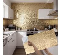 Takezuaa 10pcs Mosaic Style Decorative Tile Stickers, 30x60cm Champagne Mosaic Self Adhesive Wall Tiles,Waterproof Peel and Stick on Wall Tiles for Kitchen Bathroom Transformation