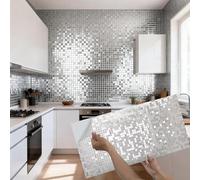 Takezuaa 10pcs Mosaic Style Decorative Tile Stickers, 30x60cm Self Adhesive Wall Tiles,Waterproof Peel and Stick on Wall Tiles for Kitchen Bathroom Transformation - Silver