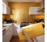 Takezuaa 10pcs Mosaic Style Decorative Tile Stickers, 30x60cm Self Adhesive Wall Tiles,Waterproof Peel and Stick on Wall Tiles for Kitchen Bathroom Transformation - Gold